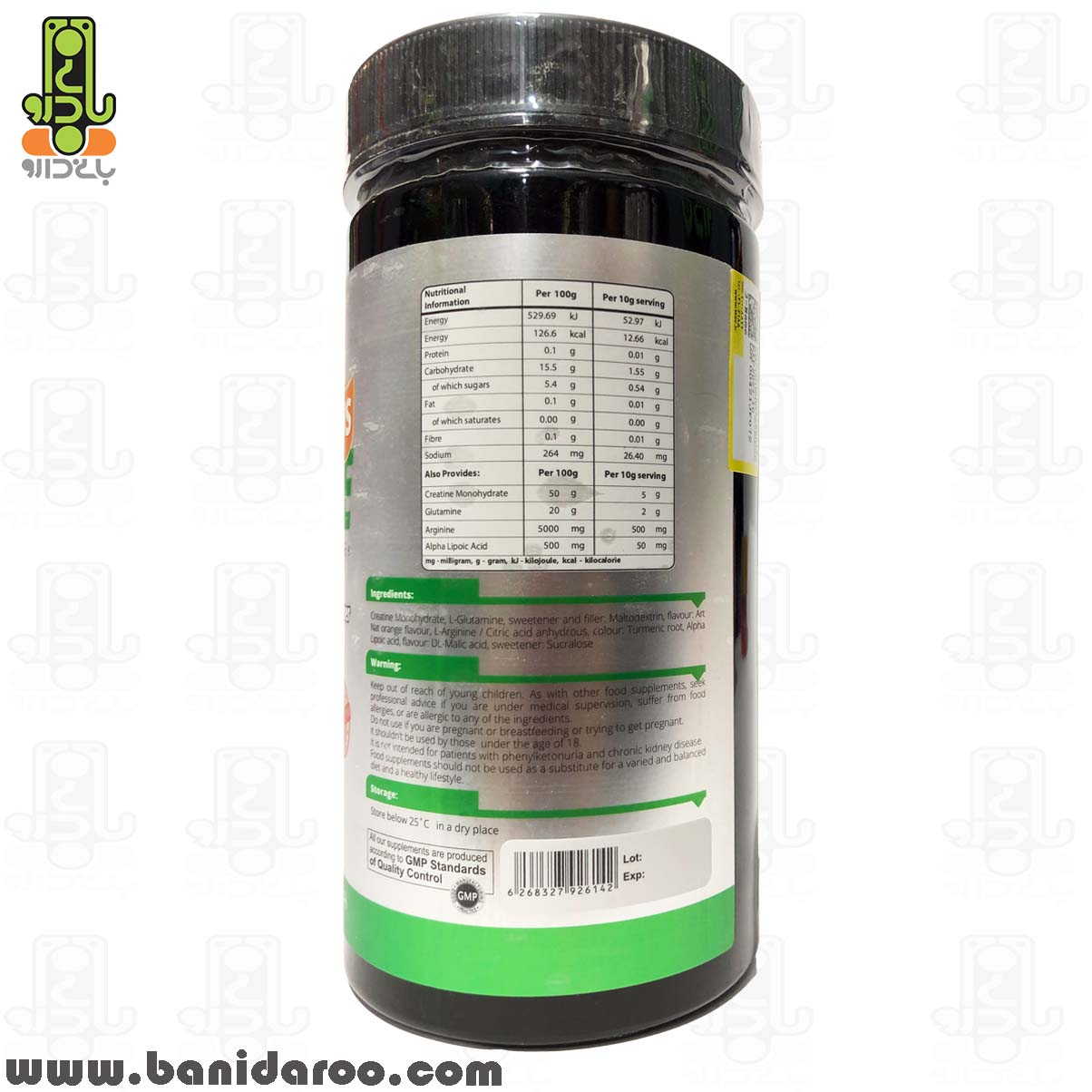 جدول غذایی کراتین پلاس ویوا پاور 300 گرمی از بانی دارو